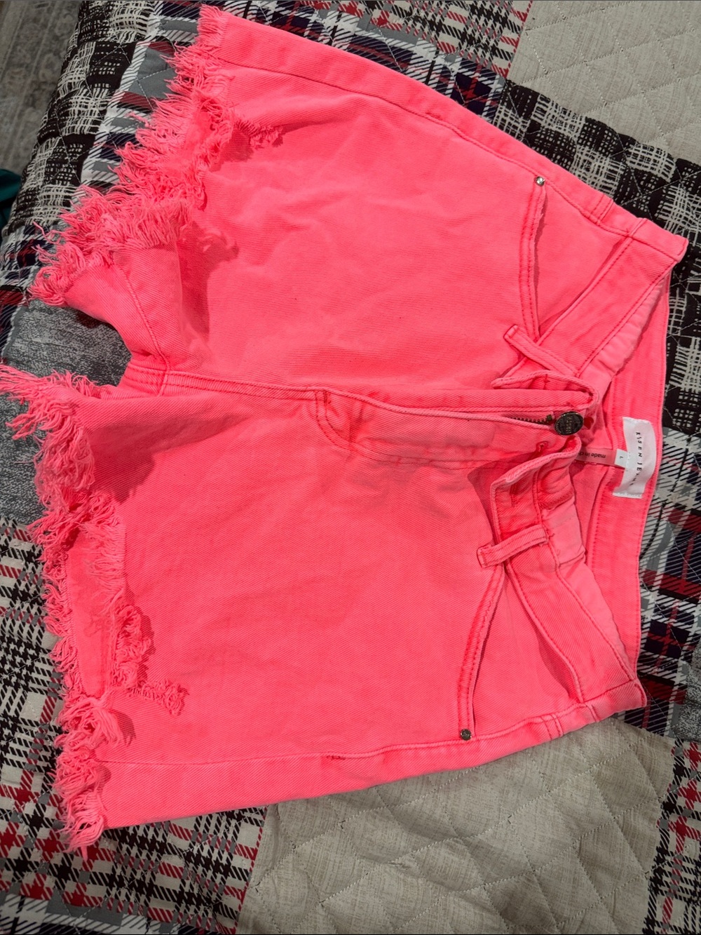 Bright Neon Pink Frayed Hem Denim Shorts by Unknown Brand